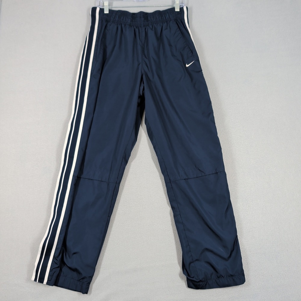 Nike Track Pants Mens Medium Navy‎ Blue Side Stripe Rip Tear Off Pants